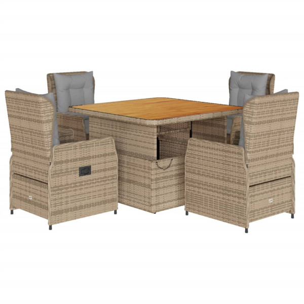 Set Jardim de jantar 5 pessoas com almofadas ratão sintético beige D