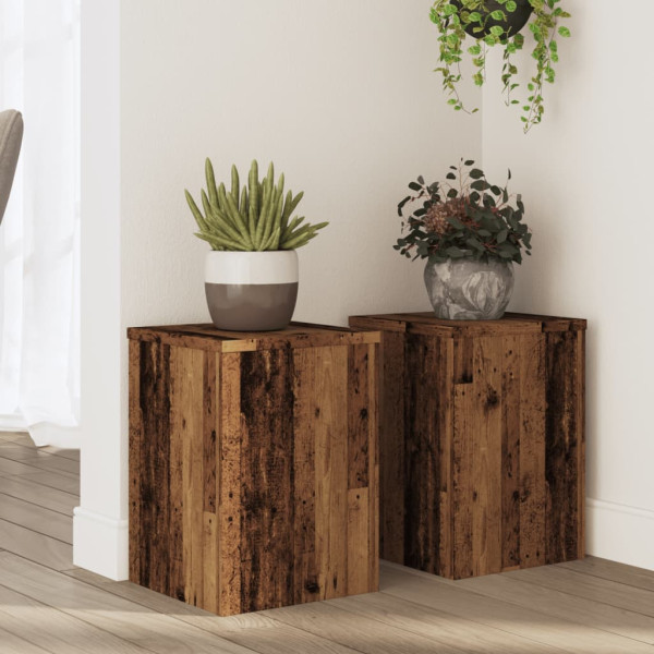 Soportes de plantas 2 uds madera roble envejecido 25x25x35 cm D