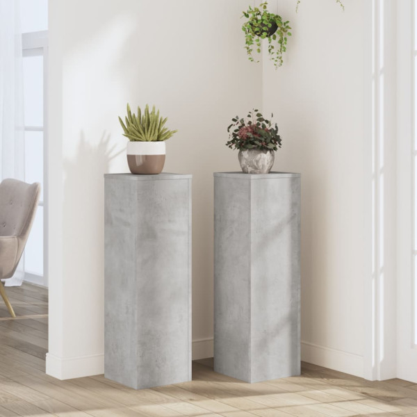 Soportes de plantas 2 uds madera gris hormigón 25x25x80 cm D