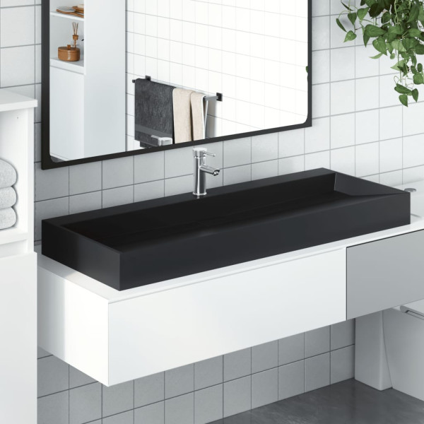 Lavabo de fundición de mineral/mármol negro mate 120x46x11 cm D