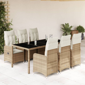 Set de mesa y sillas de jardín 7 pzas y cojines ratán PE beige D