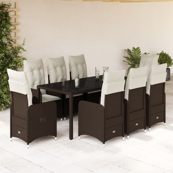 Conjunto de mesa e cadeiras de jardim 9 peças e almofadas rattan PE marrom D