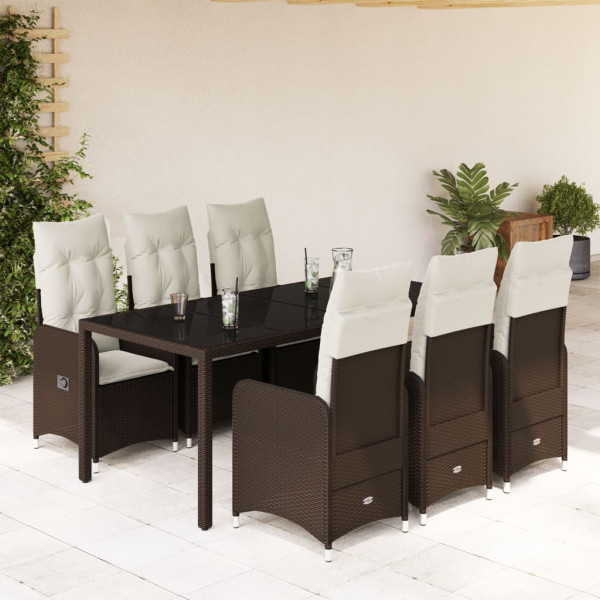 Conjunto de mesa e cadeiras jardim 7 pcs com almofadas ratán PE marrom D