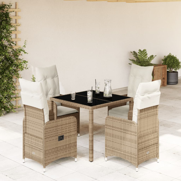 Mesita e cadeiras de jardim 5 pcs e almofadas de rattan sintético bege D