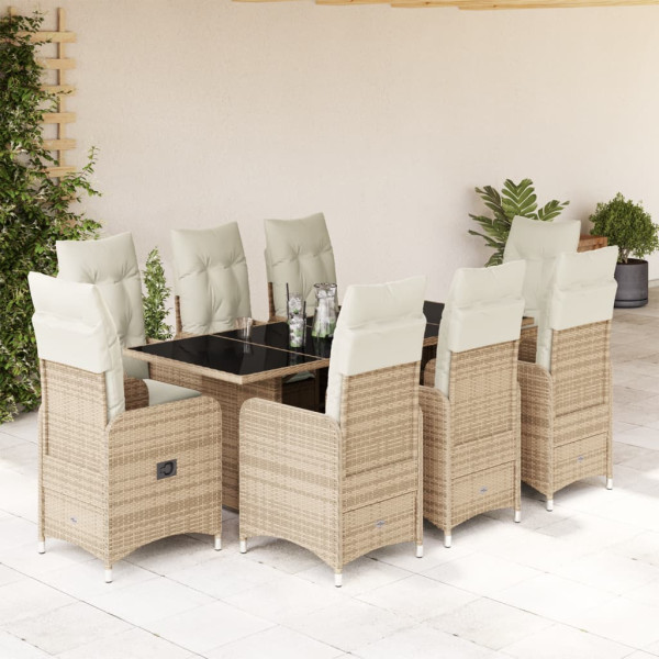 Conjunto de mesa e cadeiras de jardim 5 pcs e almofadas ratán PE bege D