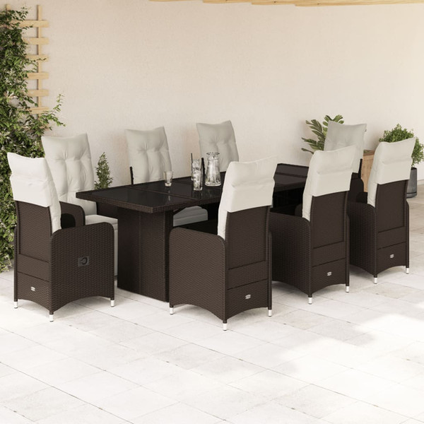 Conjunto de mesa e cadeiras de jardim 9 peças e almofadas rattan PE marrom D