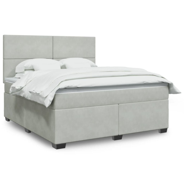 Cama box spring con colchón terciopelo gris claro 180x200 cm D