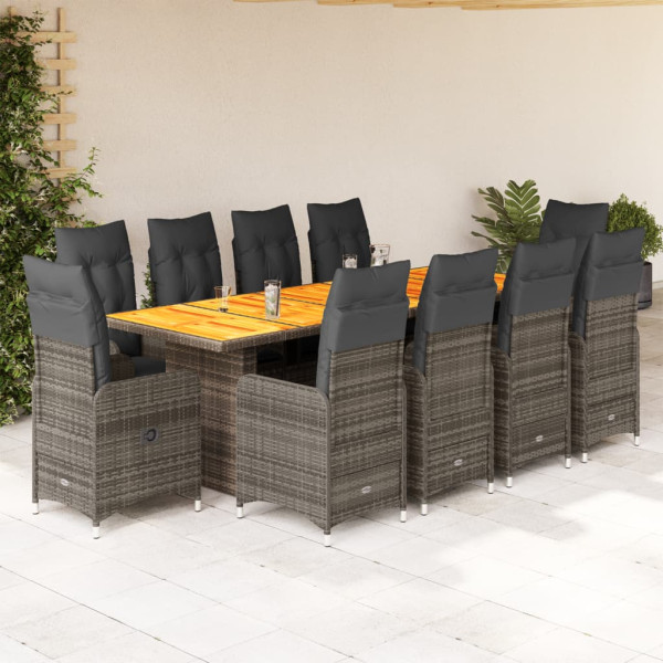 Conjunto de mesa e cadeiras de jardim 11 pcs e almofadas ratán PE cinza D