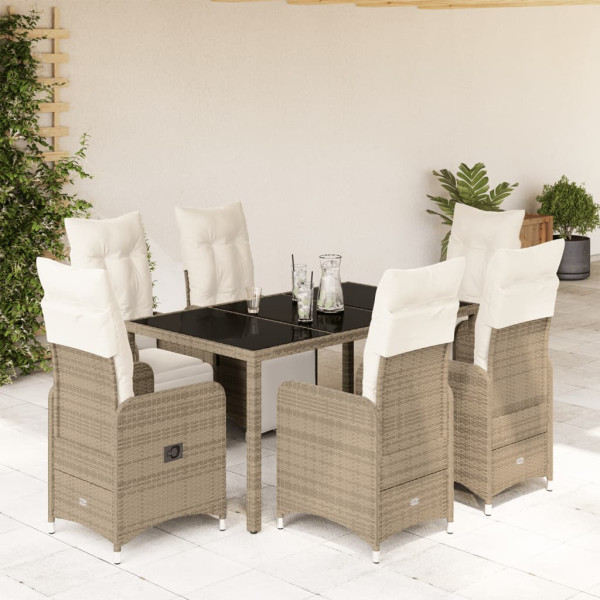 Conjunto de mesa e cadeiras jardim 7 pcs com almofadas ratán PE marrom D