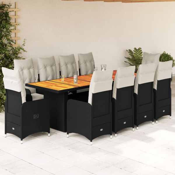 Conjunto de mesa e cadeiras de jardim e almofadas 11 pcs rattan PE preto D