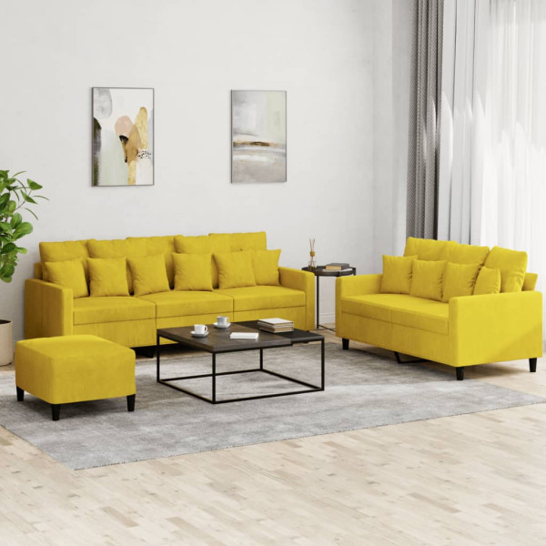 Conjunto de sofás com almofadas 3 peças veludo amarelo D