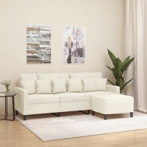 Sofá de 3 plazas con taburete de terciopelo crema 180 cm D