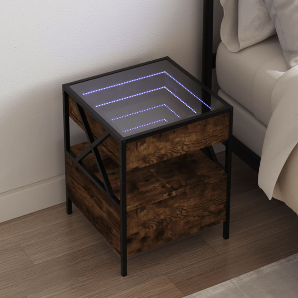 Mesa de noite com Infinity Carvalho defumado LED 40x40x51 cm D