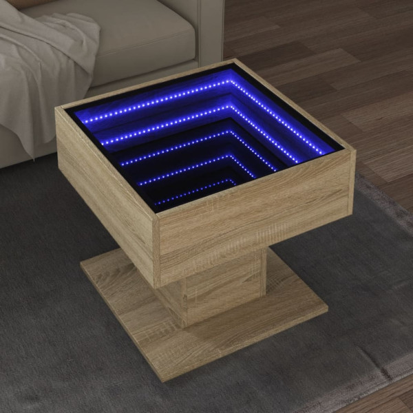 Mesa de centro y LED madera ingeniería roble Sonoma 50x50x45 cm D