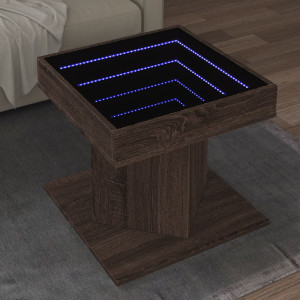 Mesa de centro y LED madera ingeniería marrón roble 50x50x45 cm D