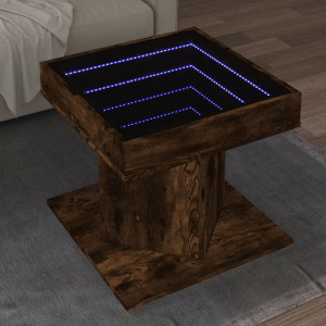 Mesa de centro y LED madera ingeniería roble ahumado 50x50x45cm D