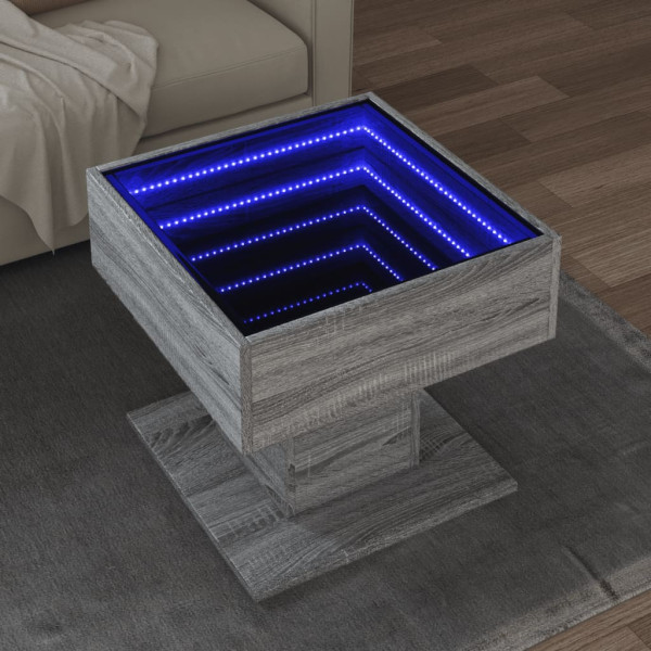 Mesa de centro y LED madera ingeniería gris Sonoma 50x50x45 cm D