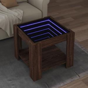 Mesa de centro y LED madera ingeniería marrón roble 53x53x45 cm D