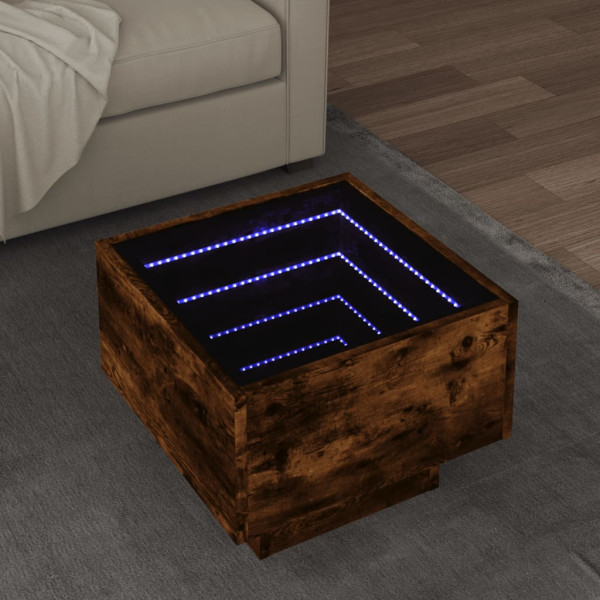 Mesa auxiliar y LED madera ingeniería roble ahumado 40x40x30 cm D