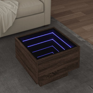 Mesa auxiliar con LED madera ingeniería marrón roble 40x40x30cm D