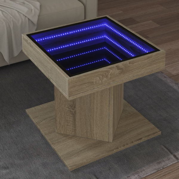 Mesa central e carvalho de engenharia de madeira LED Sonoma 50x50x45 cm D