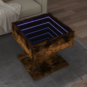 Mesa de centro y LED madera ingeniería roble ahumado 50x50x45cm D