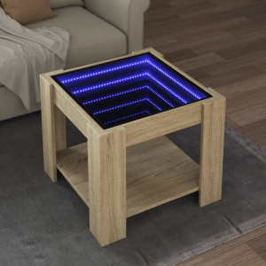 Mesa de centro y LED madera ingeniería roble Sonoma 53x53x45 cm D