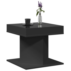 Mesa de centro con luz LED madera ingeniería negra 50x50x45 cm D