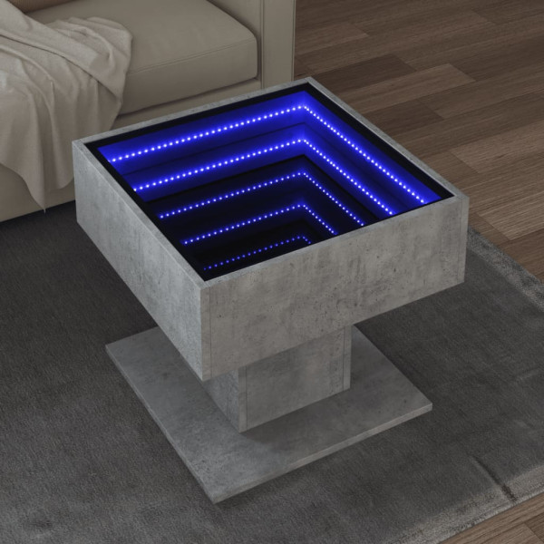 Mesa de centro y LED madera ingeniería gris hormigón 50x50x45cm D