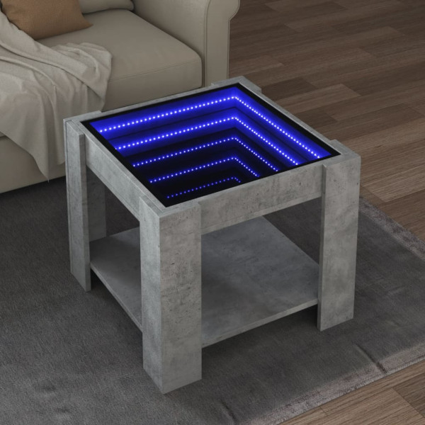 Mesa de centro y LED madera ingeniería gris hormigón 53x53x45cm D