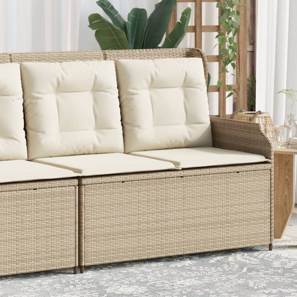 Sillón reclinable de jardín con cojines ratán sintético beige D