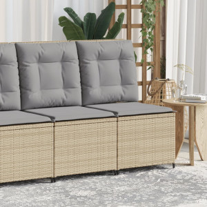 Sillón reclinable de jardín con cojines ratán sintético beige D