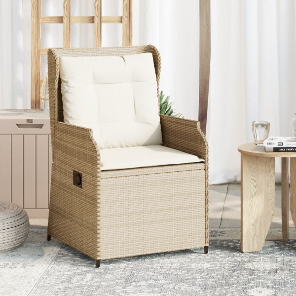 Sillones reclinables de jardín con cojines beige 2 uds ratán PE D