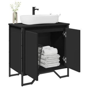 Armario para lavabo de baño madera ingeniería negro 60x35x60 cm D