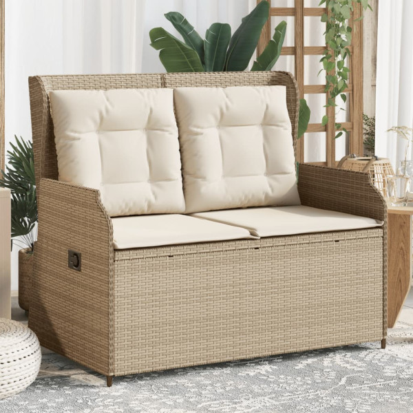 Sillón reclinable de jardín con cojines ratán sintético beige D