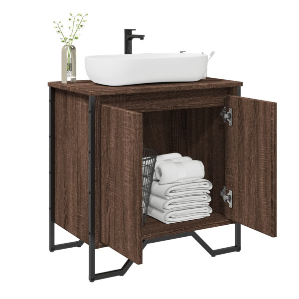 Armario lavabo baño madera ingeniería marrón roble 60x35x60 cm D