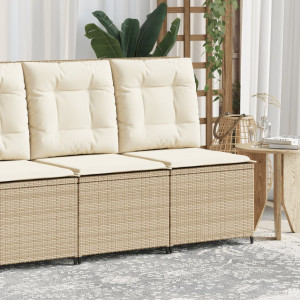 Sillón reclinable de jardín con cojines ratán sintético beige D