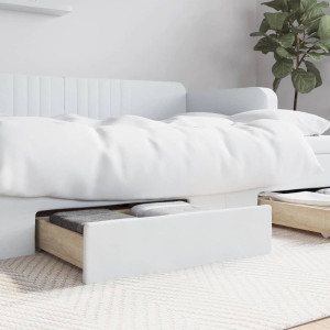 Cajones de cama 2 uds madera ingeniería cuero sintético blanco D