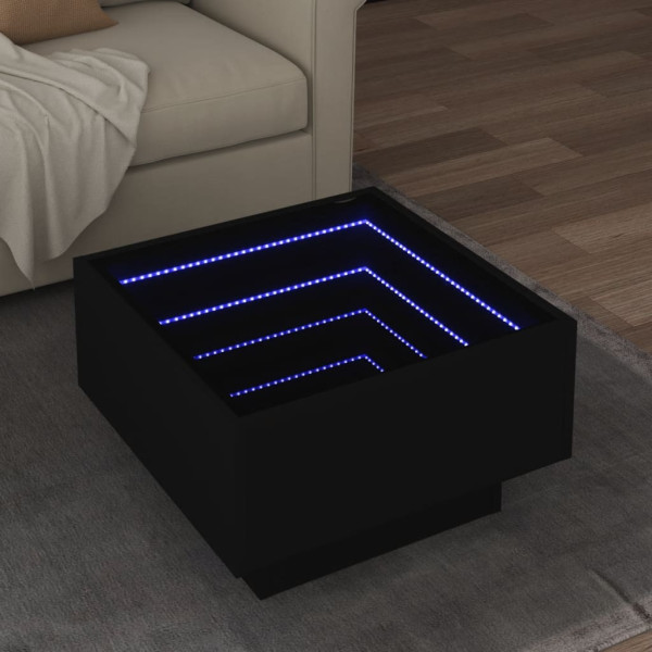 Mesa de centro con LED madera de ingeniería negro 50x50x30 cm D