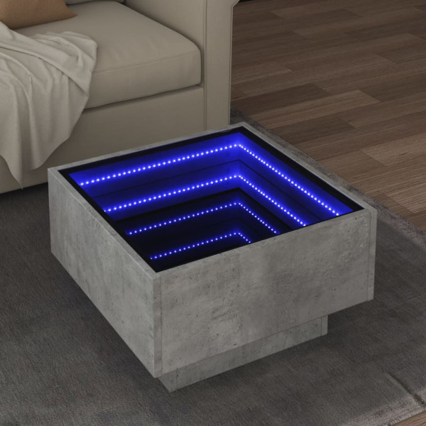 Mesa de centro de madeira projetada cinza concreto e LED 50x50x30cm D