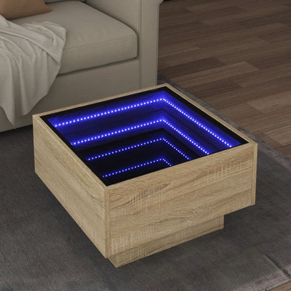 Mesa de centro y LED madera ingeniería roble Sonoma 50x50x30 cm D