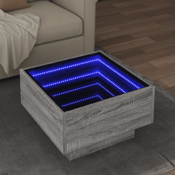 Mesa de centro y LED madera ingeniería gris Sonoma 50x50x30 cm D