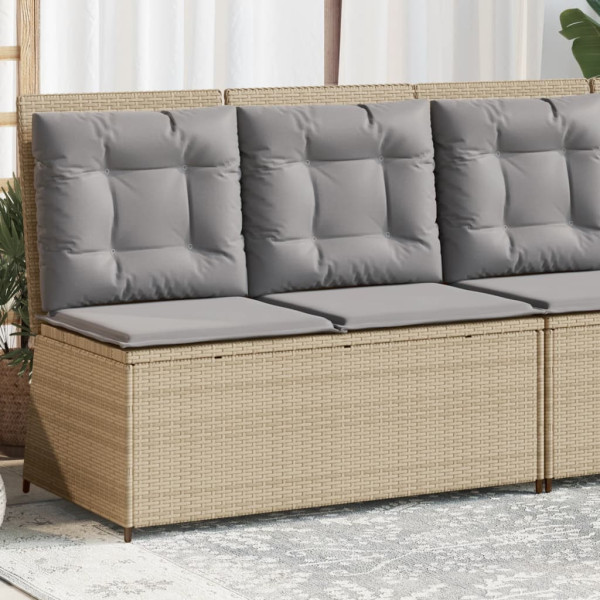 Sillón reclinable de jardín con cojines ratán sintético beige D