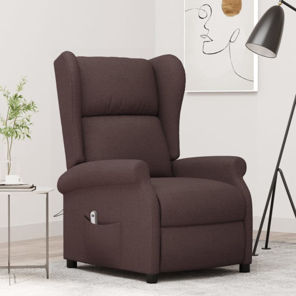 Sillón orejero reclinable eléctrico de tela marrón oscuro D