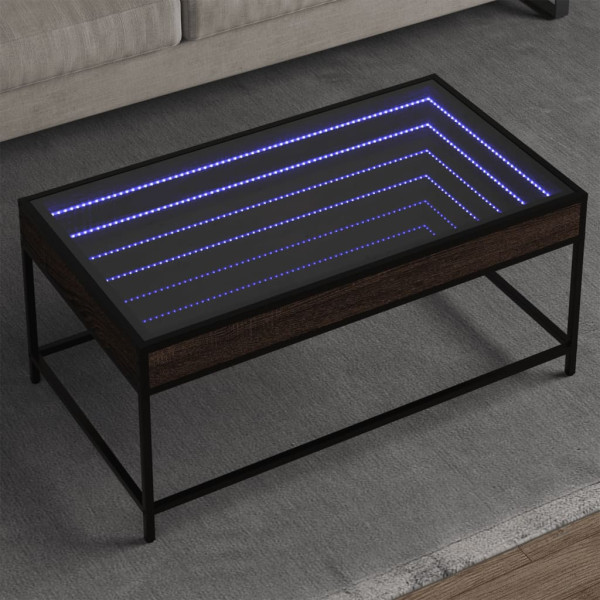 Mesa de centro con Infinity LED marrón roble 90x50x41 cm D