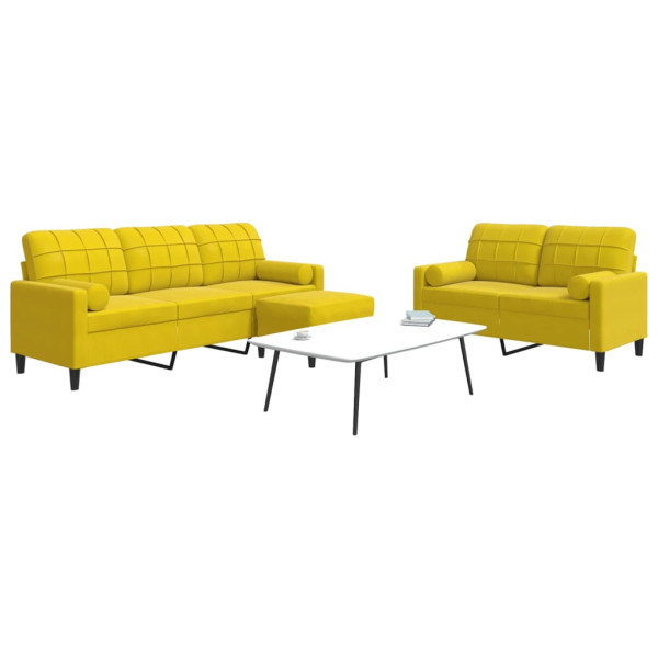 Conjunto de sofás com almofadas 3 peças veludo amarelo D