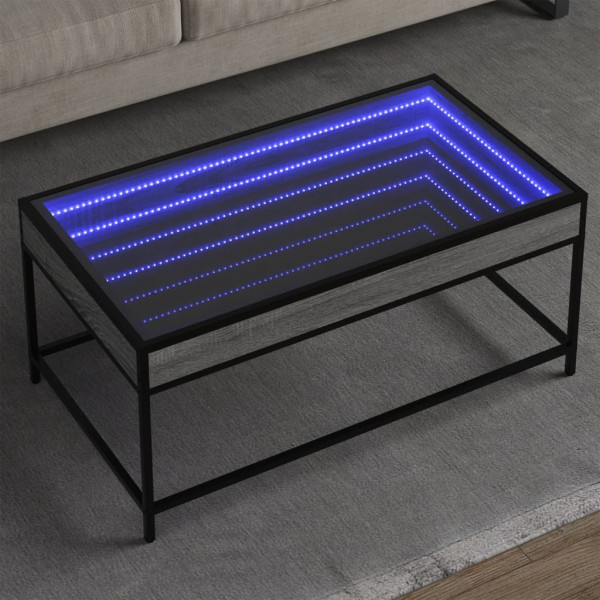 Mesa de centro con Infinity LED gris Sonoma 90x50x41 cm D