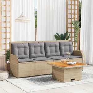 Set muebles de jardín 3 piezas y cojines ratán sintético beige D