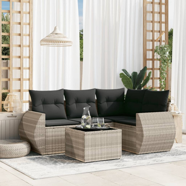 Conjunto de sofás de jardim e almofadas 5 pcs luz rattan sintético cinza D