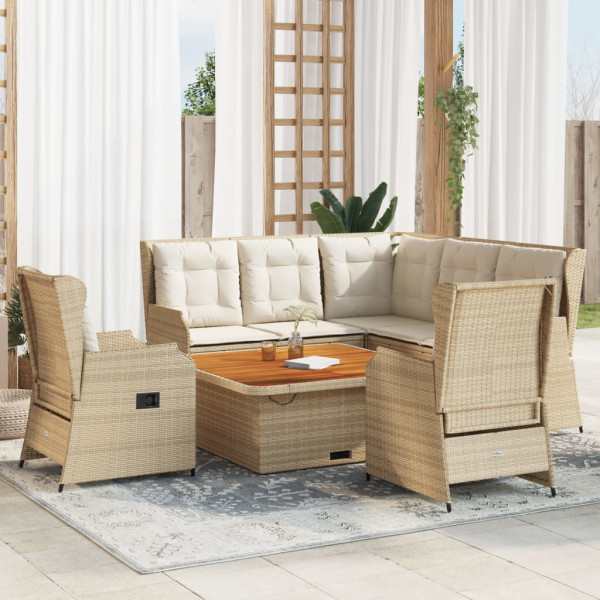 Móveis de jardim conjunto com almofadas 6 pcs bege sintético rattan D